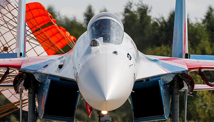 Sukhoi Su-35 jet fighter drives along the airfield during International military-technical forum Army-2020 at Kubinka airbase in Moscow Region August 25, 2020. — Reuters