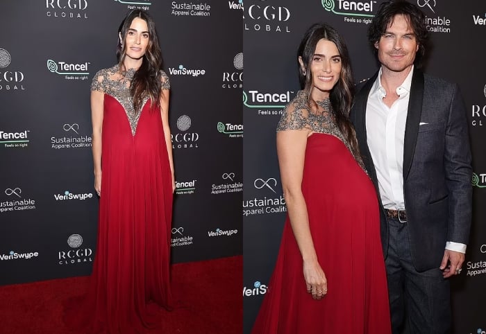 Nikki Reed poses in growing baby bump alongside husband Ian Somerhalder at pre-Oscars celebration