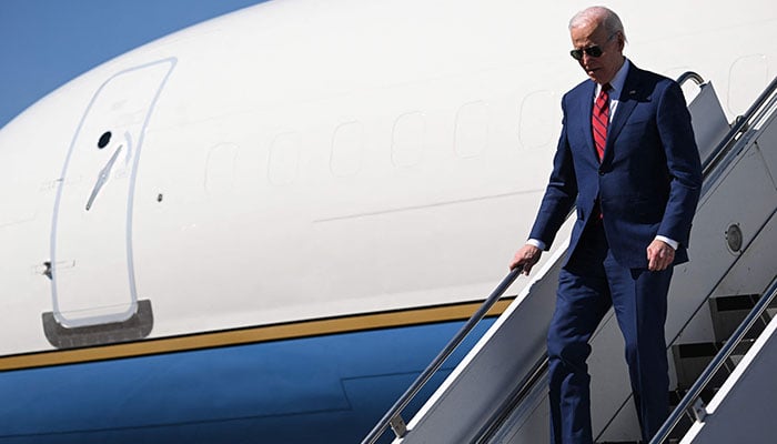 US President Joe Biden disembarks Air Force One at Maxwell Air Force Base in Montgomery, Alabama, on March 5, 2023. President Biden is travelling to Selma, Alabama, to mark the 58th anniversary of Bloody Sunday. —AFP