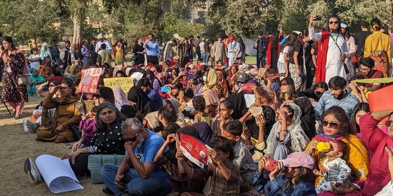 Several men and women participate during this years Aurat March which was held at Burns Garden on March 12, 2023. — Photo by author