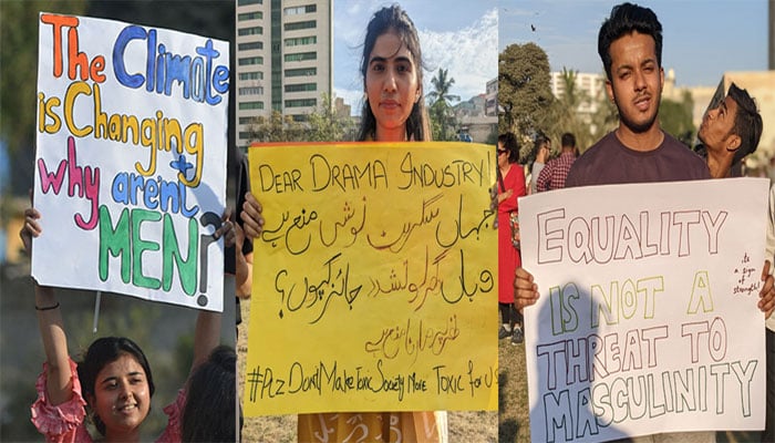 People take part in Aurat March, an annual socio-political demonstration held to observe International Women´s Day, in Karachi on March 12, 2023. —AFP