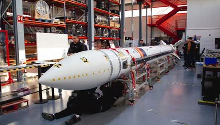 The Spanish suborbital micro-launcher Miura 1 is seen at the manufacturer PLD Space company headquarters before transporting it to the launch pad, in Elche, Spain, in a recent picture distributed on March 8, 2023, and obtained by Reuters on March 13, 2023. — Reuters