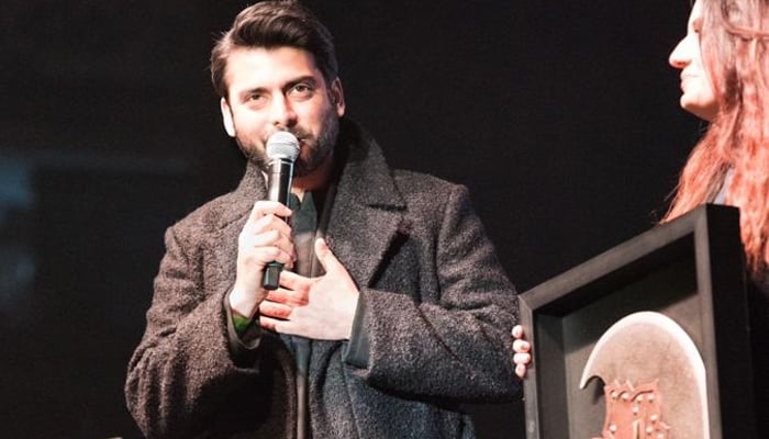 Fawad Khan (left), the lead actor of Pakistans highest-grossing movie The Legend of Maula Jatt while speaking at the event. — Provided by the author