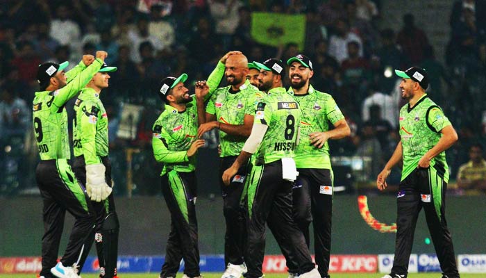 Lahore Qalandars celebrate during a match of the ongoing season of Pakistan Super League (PSL). — Twitter/@lahoreqalandars