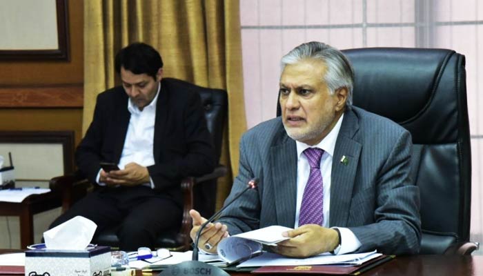 Finance Minister Ishaq Dar during the ECC meeting on March 14, 2023. — Twitter/@FinMinistryPak