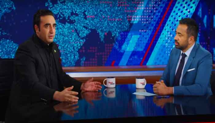 Foreign Minister Bilawal Bhutto-Zardari speaking during an interview with The Daily Show on Wednesday, March 15, 2023. — YouTube screengrab/@The Daily Show