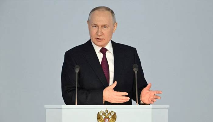 Russian President Vladimir Putin delivers his annual address to the Federal Assembly in Moscow, Russia February 21, 2023. — Reuters