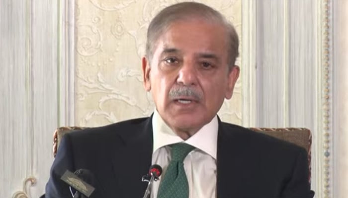 Prime Minister Shehbaz Sharif addresses a meeting with thedelegation of Council of Pakistan Newspapers Editors in Islamabad, on March 15, 2023. — RadioPakistan