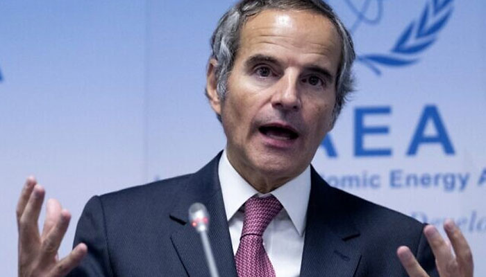 Rafael Grossi, director-general of the International Atomic Energy Agency, speaks to journalists after the IAEAs board of governors meeting at the agencys headquarters in Vienna, Austria, on November 16, 2022. AFP/File