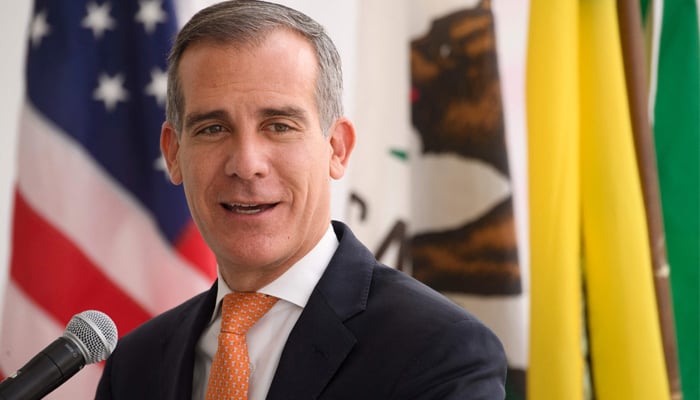 President Joe Bidens nominee as ambassador to India Eric Garcetti speaks during an event at Los Angeles International Airport (LAX) in Los Angeles, California. — AFP/File