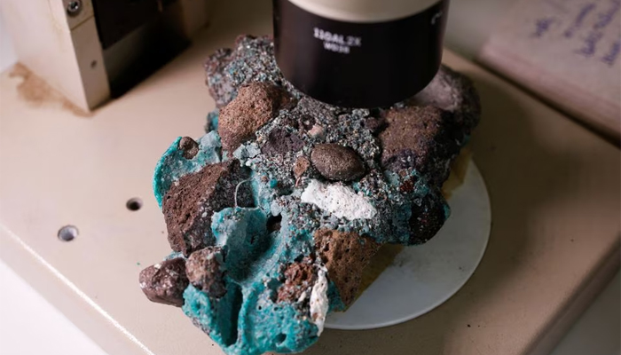 Plastic rocks found on Trindade Island in the state of Espirito Santo is seen at the laboratory of the Federal University of Parana, in Curitiba, state of Parana, Brazil March 7, 2023. — Reuters