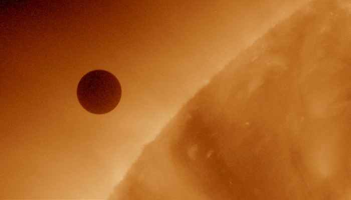 The handout image shows the planet Venus at the start of its transit with the Sun, on June 5, 2012. — Reuters