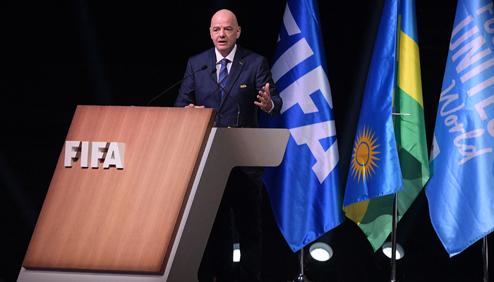 FIFA President Gianni Infantino speaks after his reelection during the 73rd FIFA Congress in Kigali, Rwanda, on March 16, 2023. — AFP