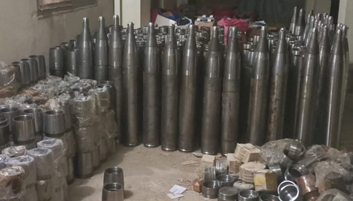 The huge cache of arms and ammunition recovered during the Chaman operation. — ISPR