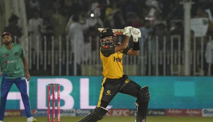Peshawar Zalmi Captain Babar Azam during the 27th match of the eighth edition of the Pakistan Super League (PSL) on March 10, 2023. — Twitter/@thePSLt20
