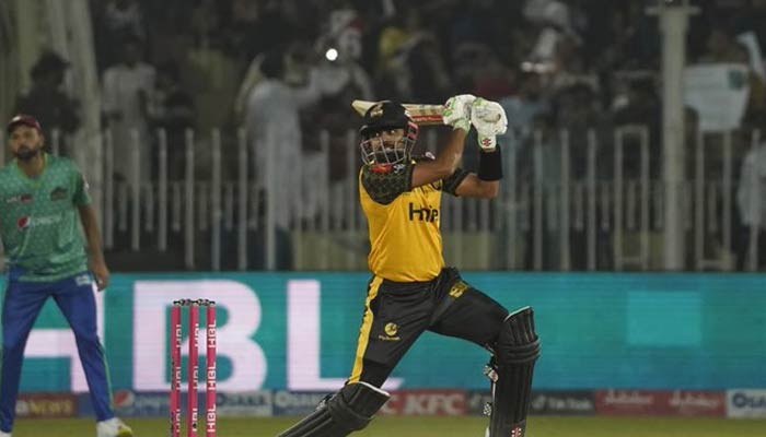 Peshawar Zalmi Captain Babar Azam during the 27th match of the eighth edition of the Pakistan Super League (PSL) on March 10, 2023. — Twitter/thePSLt20