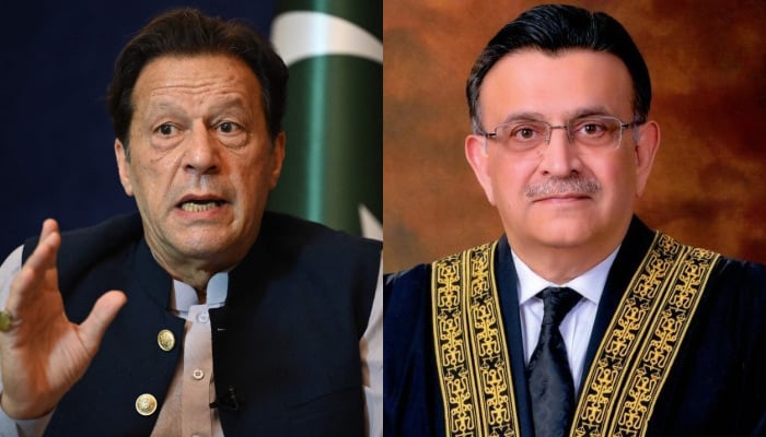 PTI Chairman Imran Khan (left) and CJP Umar Ata Bandial. — AFP/SC/File