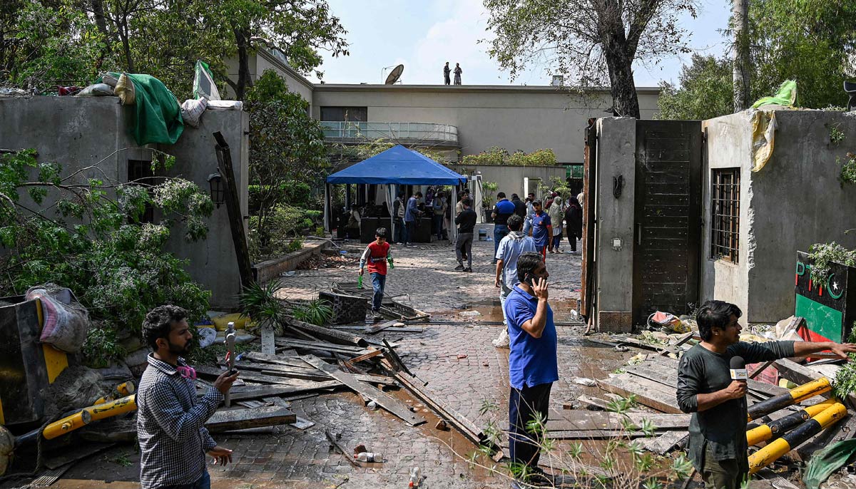 The view outside Zaman Park after the riot police enter Khans residence on March 18, 2023. — AFP