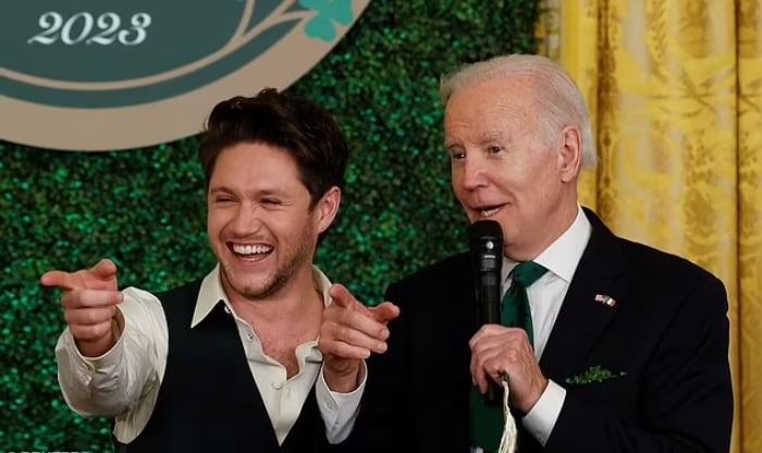 Niall Horan performs at the White House and shares a laugh with President Biden