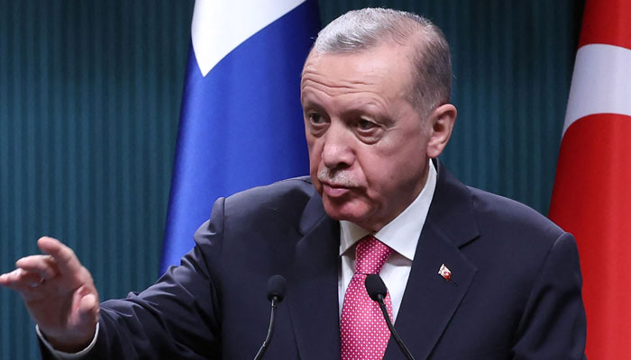 Turkish President Recep Tayyip Erdogan addresses a press conference on March 17, 2023. — AFP