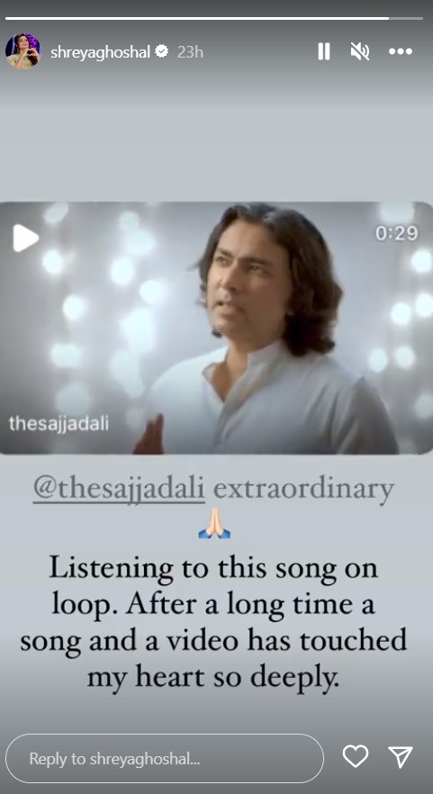 Bollywood singer Shreya Ghoshal listens to Sajjad Alis THIS song on loop