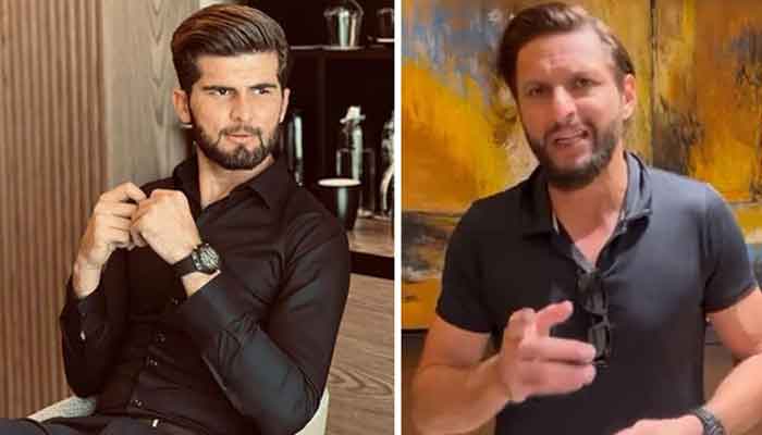 Pakistani cricketer Shaheen Shah Afridi and former captain Shahid Afridi. — Twitter/screengrab