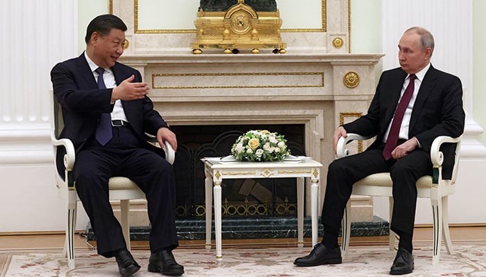 Russian President Vladimir Putin and Chinese President Xi Jinping attend a meeting at the Kremlin in Moscow, Russia, on March 20, 2023. — Reuters