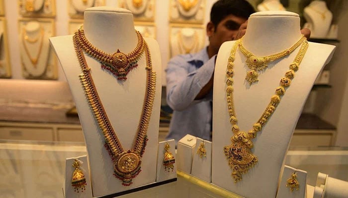 An undated image of gold sets displayed at a jewellery store. — AFP/File