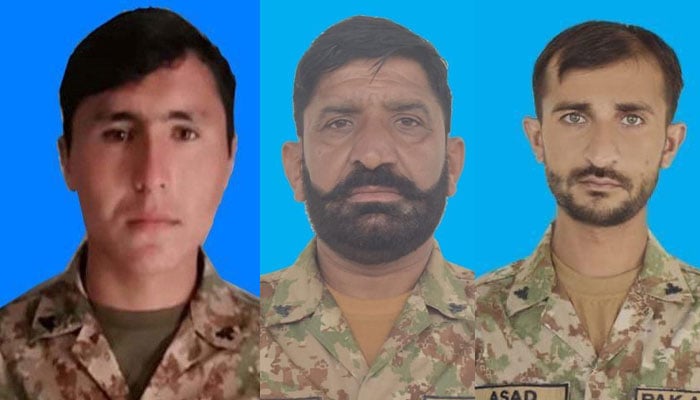 Sepoy Muhammad Essa (from left), Havaldar Muhammad Azhar Iqbal and Naik Muhammad Asad embrace martyrdom during the intense gunfight with terrorists. — ISPR