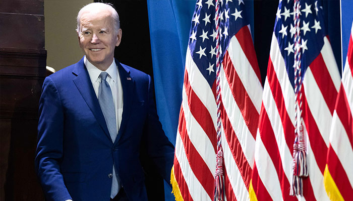 US President Joe Biden arrives for the White House Conservation in Action Summit at the US Interior Department in Washington, DC, on March 21, 2023.—AFP