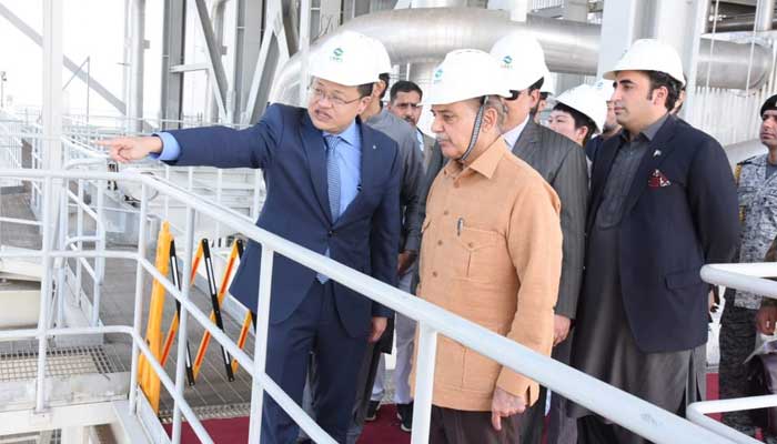 Prime Minister Shehbaz Sharif visits Shanghai Electric Power Plant site in Thraparkar, Sindh on March 22, 2023. — Reuters