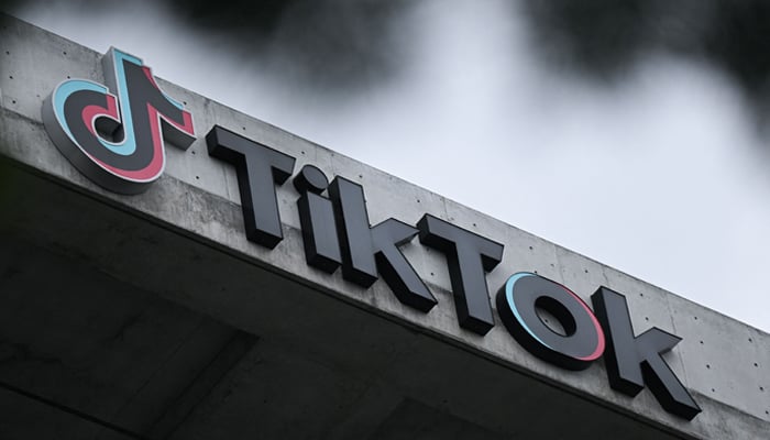 The TikTok logo is displayed outside TikTok social media app company offices in Culver City, California. — AFP/File