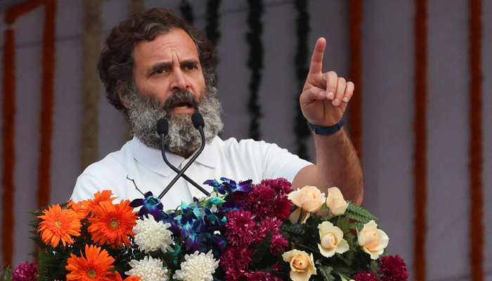 Indian opposition leader Rahul Gandhi addresses the crowd at a public rally held during a public gathering. — Reuters/File