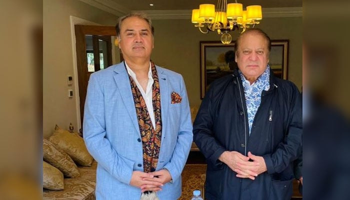 In this undated photo, Islamabad businessman Mian Nasir Janjua (left) poses with PML-N supremo Nawaz Sharif. — Photo by author