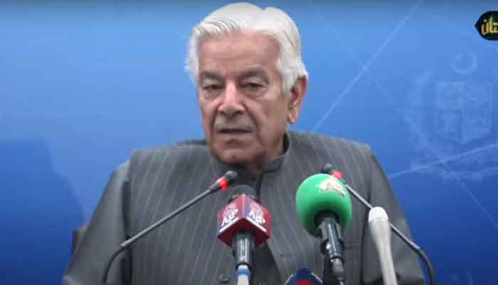 Defence Minister Khawaja Asif speaking during a conversation with foreign media persons on March 24, 2023. — YouTube screengrab/PTV News Live
