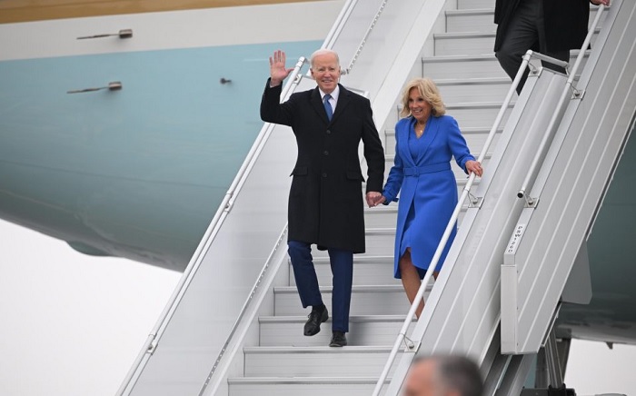US President Joe Biden and First Lady Jill Biden step off Air Force One upon arrival at Ottawa International Airport in Ottawa, Canada on March 23, 2023. — AFP