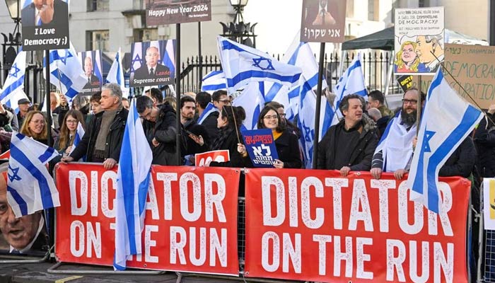 Protesters demonstrate against Israeli Prime Minister Benjamin Netanyahu during his visit to Britain, in London, Britain March 24, 2023. — Reuters