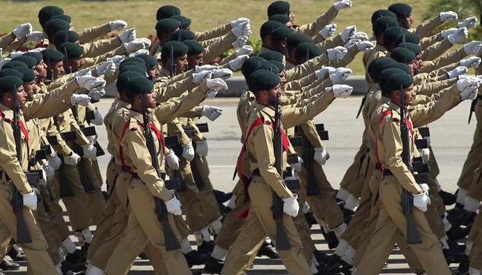 Soldiers march during the Pakistan Day parade in Islamabad, on March 23, 2015. — Reuters