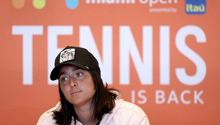Ons Jabeur of Tunisia fields questions from the media during the Miami Open at Hard Rock Stadium on March 21, 2023 in Miami Gardens, Florida. AFP