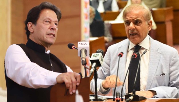 Pakistan Tehreek-e-Insaf (PTI) Chairman Imran Khan (L) and Prime Minister Shehbaz Sharif (R). — PID/File