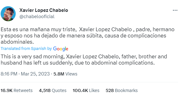 Mexican comic Xavier López Chabelo dies at 88