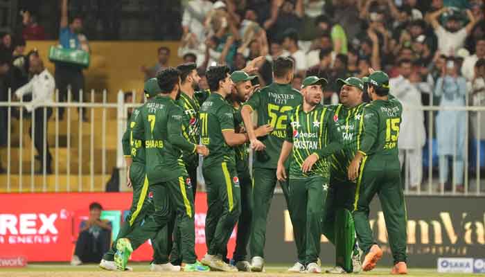 The picture shows Pakistan team playing against Afghanistan in Sharjah on March 24, 2023. — Twitter/@TheRealPCB