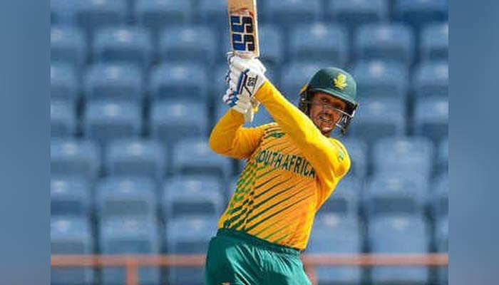 A South African batter hits a shot during the second T20I against West Indies on March 26, 2023. — Twitter/@Menzi__Nxumalo