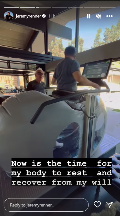 Jeremy Renner shows off recovery in anti-gravity treadmill’