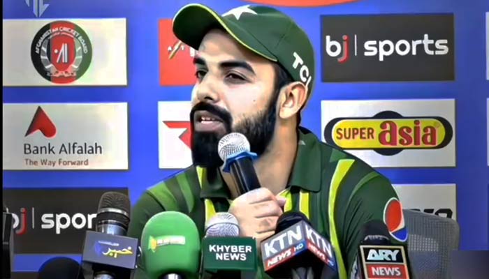 Shadab Khan speaks at the post-match presser on March 26, 2023. — Twitter/@HaiderA91