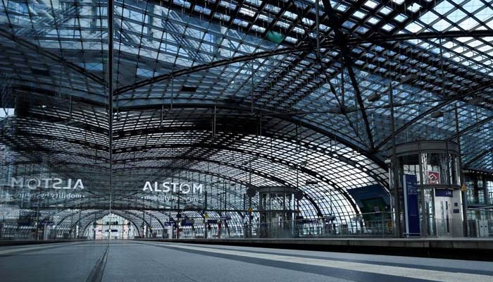 An empty platform at the main Berlin train station during a nationwide strike called by the German trade union Verdi over a wage dispute, in Berlin, Germany on March 27, 2023. — Reuters