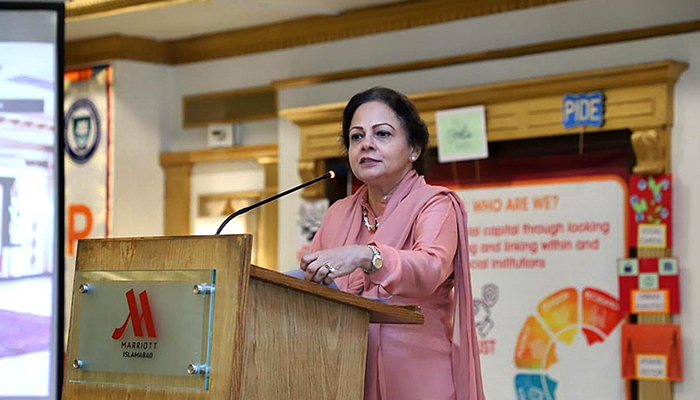 Minister of State for Finance and Revenue Dr Aisha Ghous Pasha addressing a session in Islamabad, on June 1, 2022. — APP