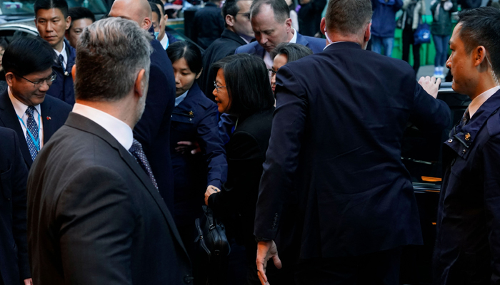 Taiwanese President Tsai Ing-wen arrives at her hotel in New York City on March 29, 2023, as she begins a ten-day international trip. — AFP