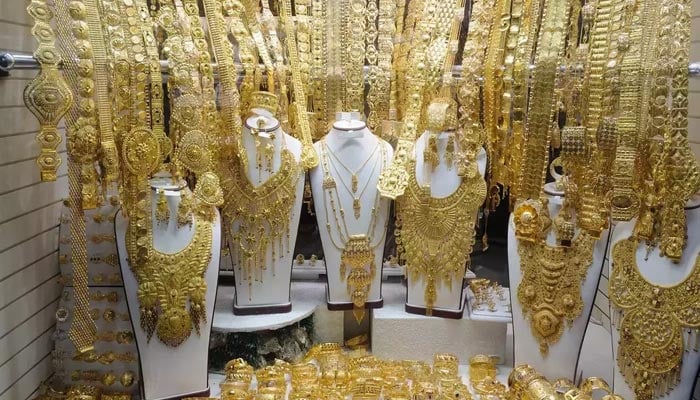 An undated image of gold jewellery displayed at a store. — AFP/File