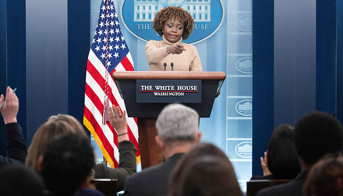 White House Press Secretary Karine Jean-Pierre speaks during the daily briefing in the Brady Briefing Room of the White House in Washington, DC, on March 30, 2023.—AFP